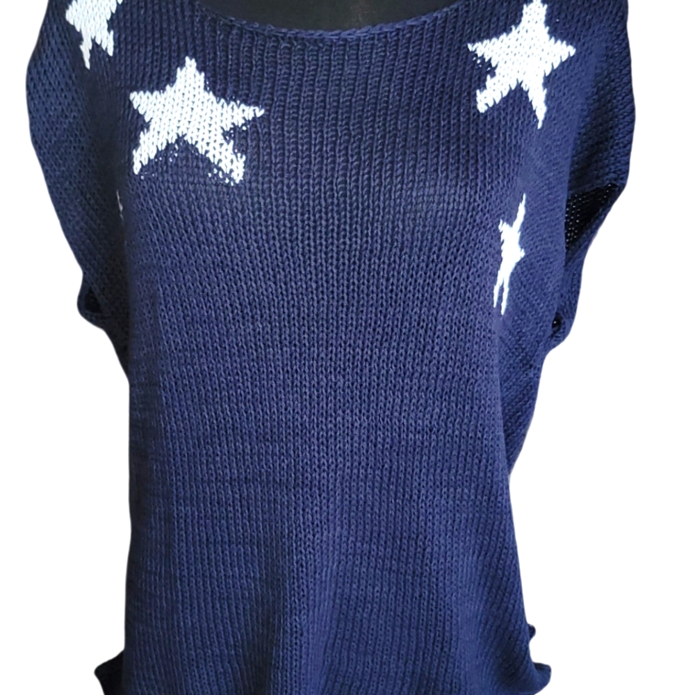 Wooden Ships Navy Blue Knit Short sleeve with White Star Accents